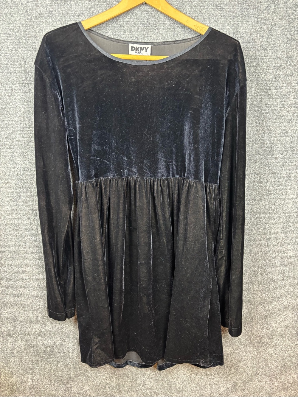 DKNY Black Velvet Long Sleeve Babydoll Dress